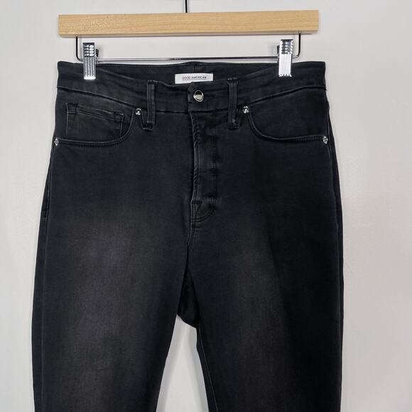 Good American 6 / 28 Washed Black Good Legs Crop Skinny Jeans Cotton Stretch - Picture 3 of 9